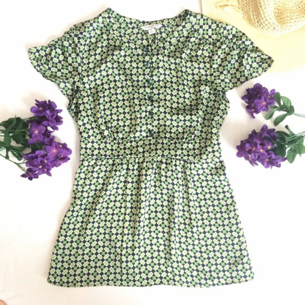 Banana Republic Small Green Geometric Blouse